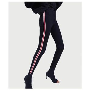Zara High Waisted Skinny Jeans with Red Stripe